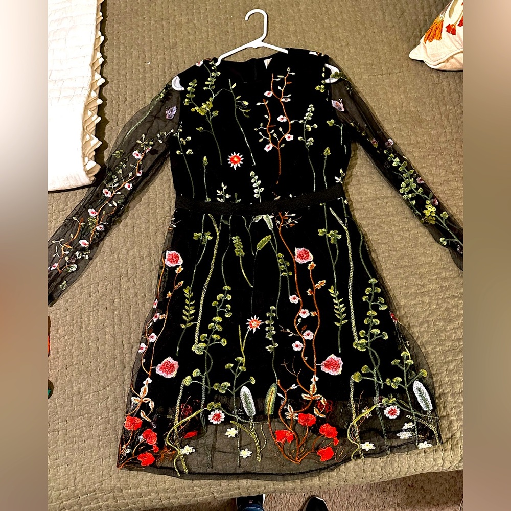 Milumia Floral Embroidery Mesh Sheer Party Dress